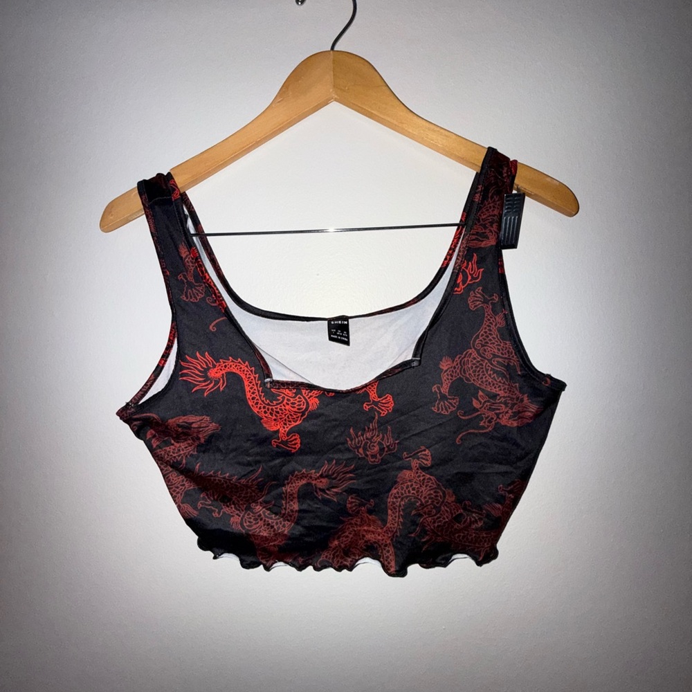 SHEIN Black and Red Fitted Sleeveless Crop Top